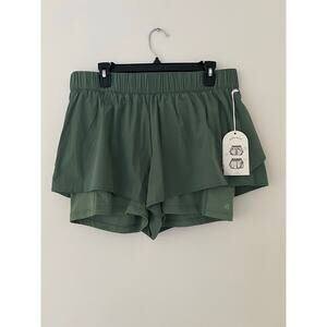 NWT Blogilates XL Ruffle Short Hedge Green Athletic Gym Loose Flowy